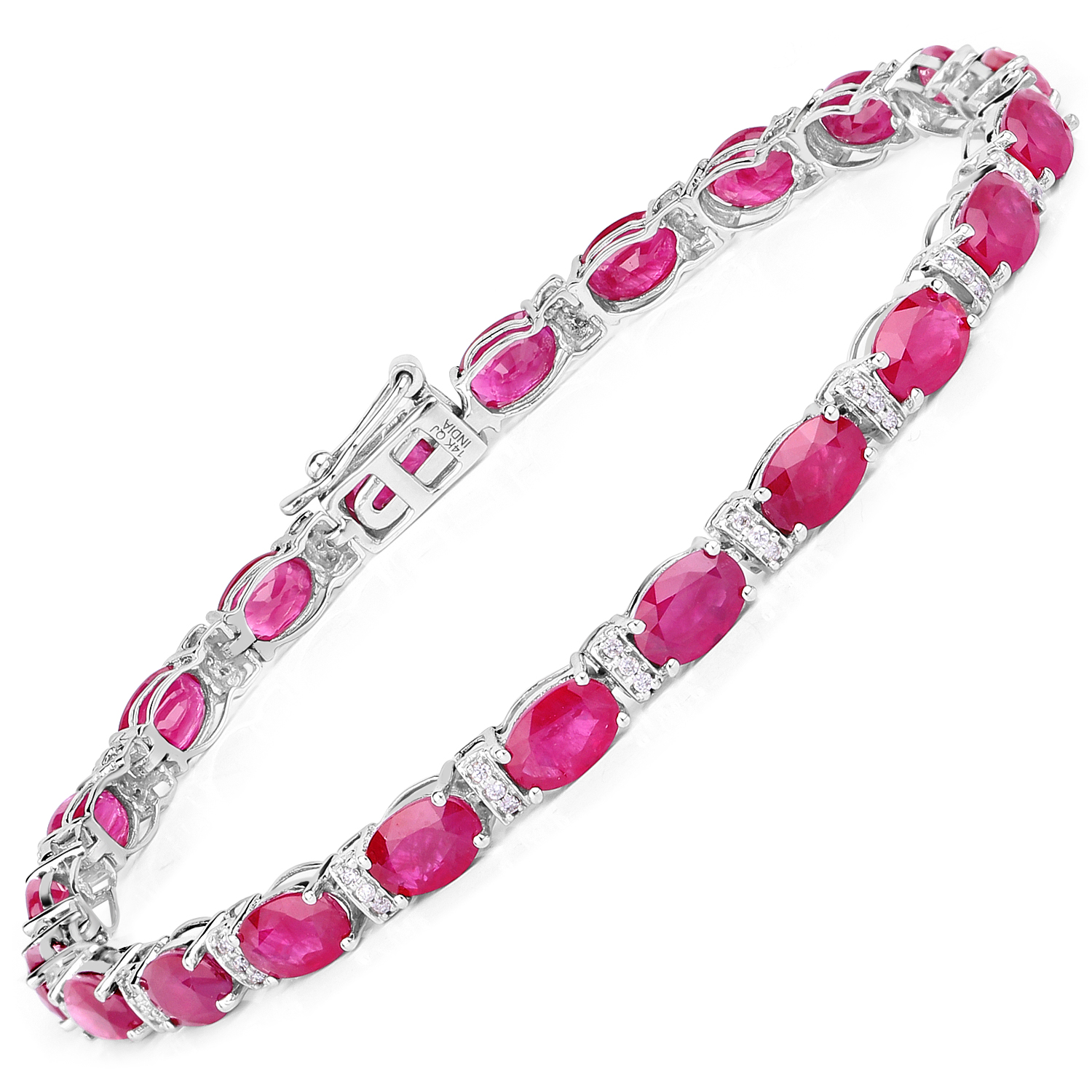 12.36 Carat Genuine Ruby and White Diamond 14K White Gold Bracelet